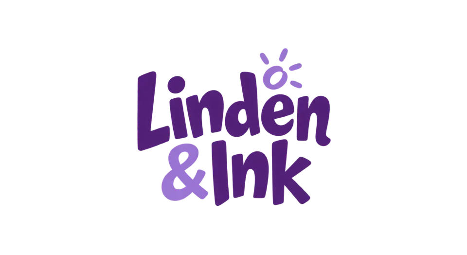 Linden & Ink wordmark logo idea: The compact stacked name feels at home on a studio door or shirt, while its loose letter rhythm keeps the design personal and playful.