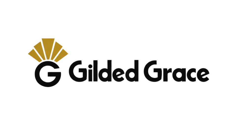 Gilded Grace combination mark logo idea: A small Deco fan and bold G give Gilded Grace a graceful nod to the era while staying easy to recognize.