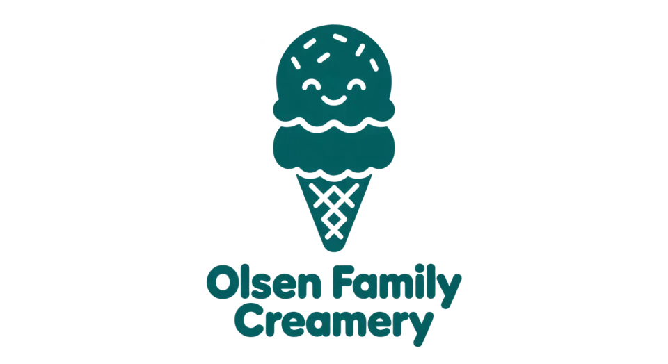 Olsen Family Creamery mascot logo idea: A two-scoop ice-cream character gives Olsen Family Creamery a simple, recognizable mascot without adding extra wording or scenery.