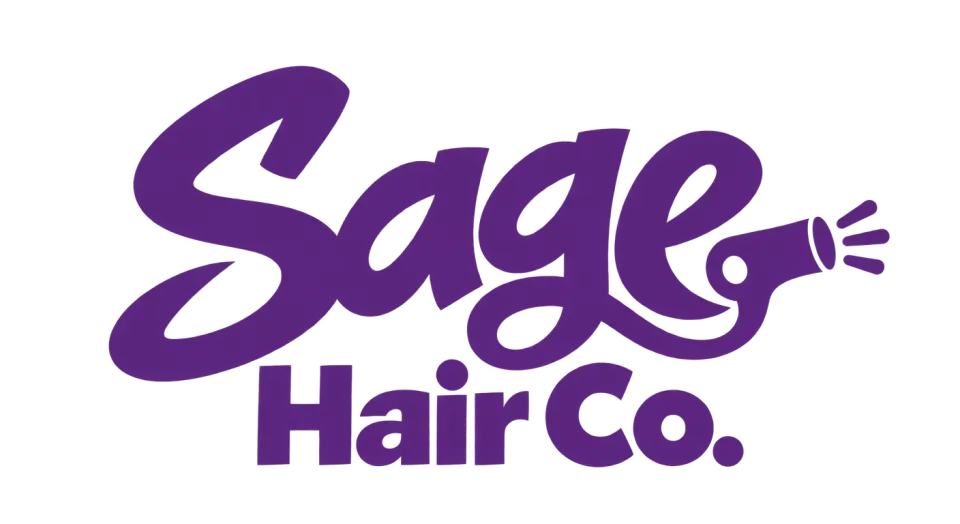 Sage Hair Co. wordmark logo idea: A compact two-line name feels energetic and easy to spot, while keeping the salon’s full name clear.