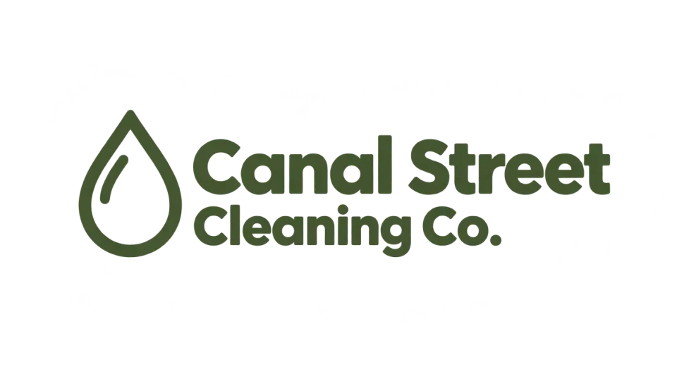 Canal Street Cleaning Co. combination mark logo idea: A simple outlined drop and a welcoming, sturdy name make the cleaning service clear at a glance.
