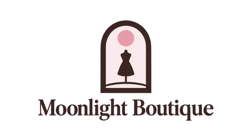 Moonlight Boutique wordmark logo idea: A moon above a simple boutique window suggests a welcoming place for discovering clothes, with a gentle nod to the name.