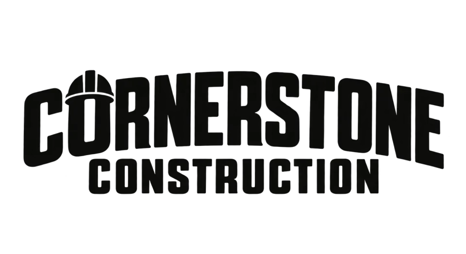 Cornerstone Construction wordmark logo idea: The close-set, workwear-inspired lettering gives Cornerstone Construction a practical vintage character while keeping the full name easy to read.