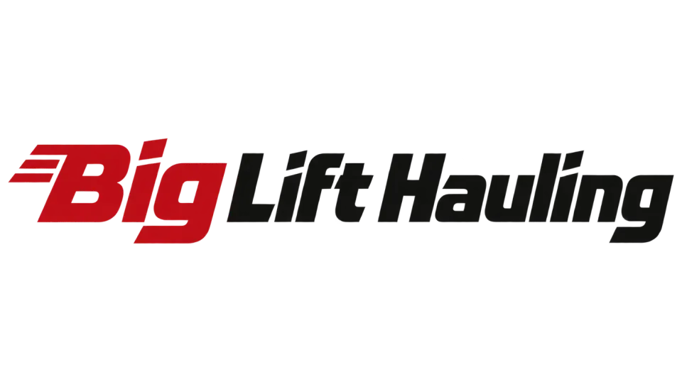 Big Lift Hauling wordmark logo idea: A crisp geometric treatment and a red opening word give the name a modern lift without relying on a separate icon.