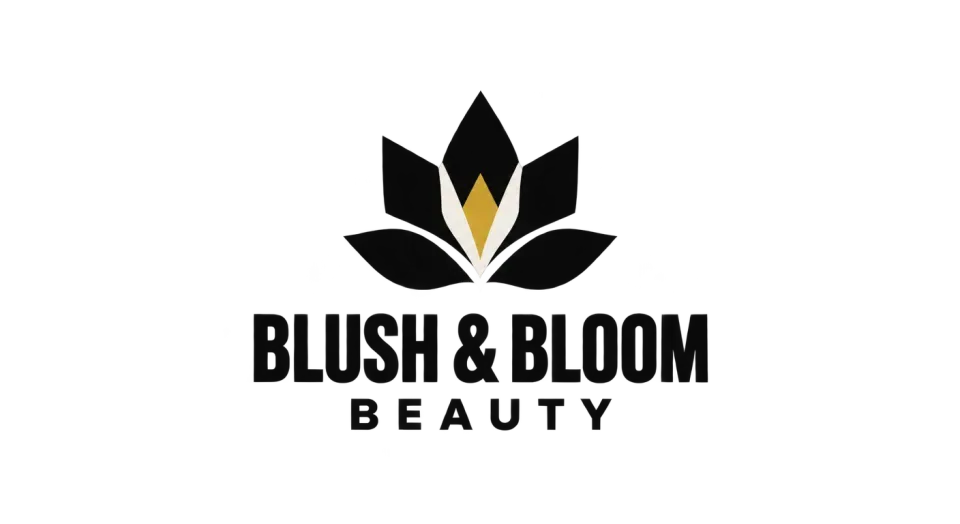 Blush & Bloom Beauty combination mark logo idea: A pointed, simplified bloom connects the name to beauty without making the logo feel fussy or overly soft.