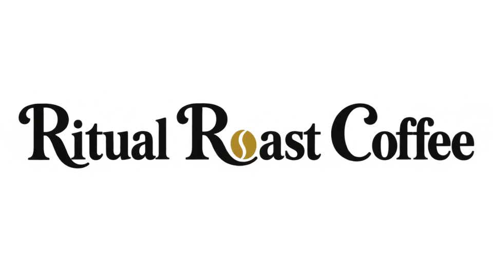 Ritual Roast Coffee wordmark logo idea: “Ritual Roast Coffee” reads like the name of a well-established coffee shop, with a small bean-shaped crescent tucked into the lettering.