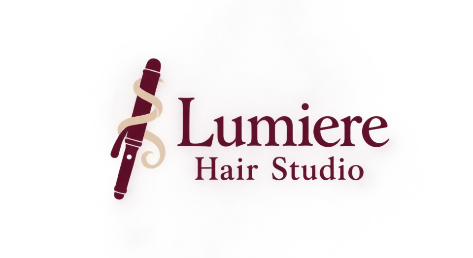 Lumiere Hair Studio combination mark logo idea: A curling iron with one easy, flowing curl makes the salon connection clear while keeping the overall look calm and polished.