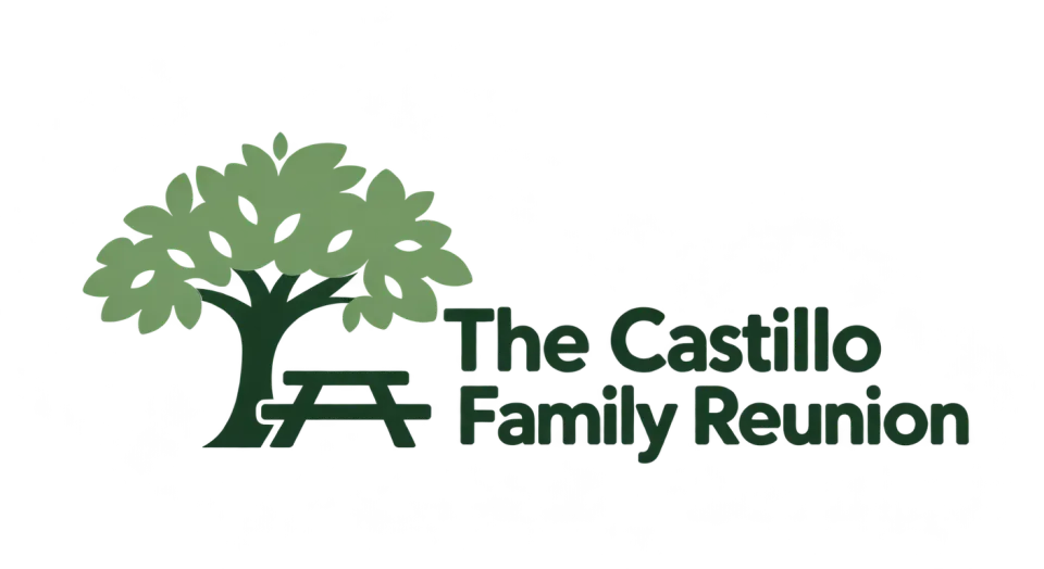 The Castillo Family Reunion combination mark logo idea: A picnic table beneath a leafy tree gives the name a clear, welcoming place for the family to gather.
