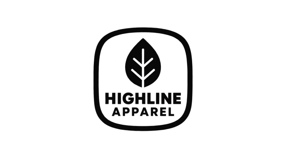Highline Apparel emblem logo idea: The centered leaf gives the patch an earthy feel without adding anything beyond the name and one symbol.
