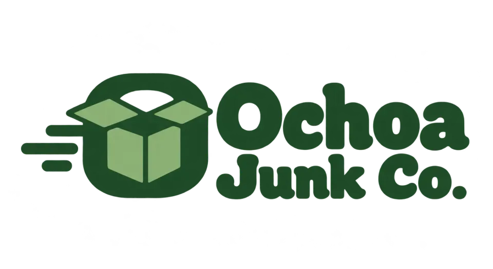 Ochoa Junk Co. combination mark logo idea: The carton-shaped O gives Ochoa Junk Co. a distinctive box-related symbol, while the simple construction keeps it friendly and easy to recognize.