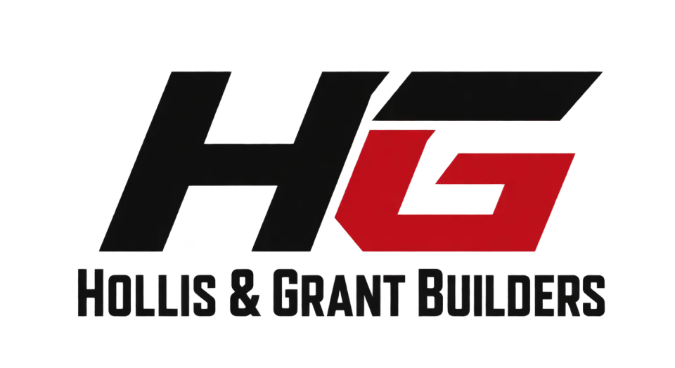 Hollis & Grant Builders lettermark logo idea: A forward-leaning HG gives Hollis & Grant Builders a fast, sturdy look, while the name stays clear beneath it.