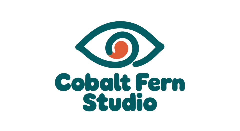 Cobalt Fern Studio combination mark logo idea: A bold one-line eye above the stacked name gives Cobalt Fern Studio an expressive, easy-to-spot signature.