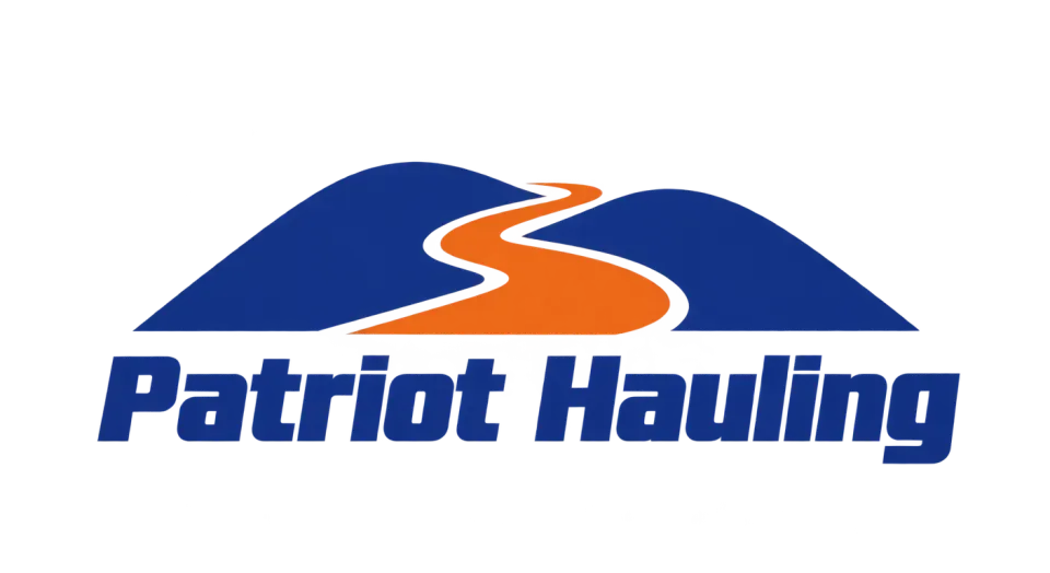 Patriot Hauling combination mark logo idea: A winding orange road crossing blue hills gives Patriot Hauling a clear, hardworking symbol rooted in the open road.