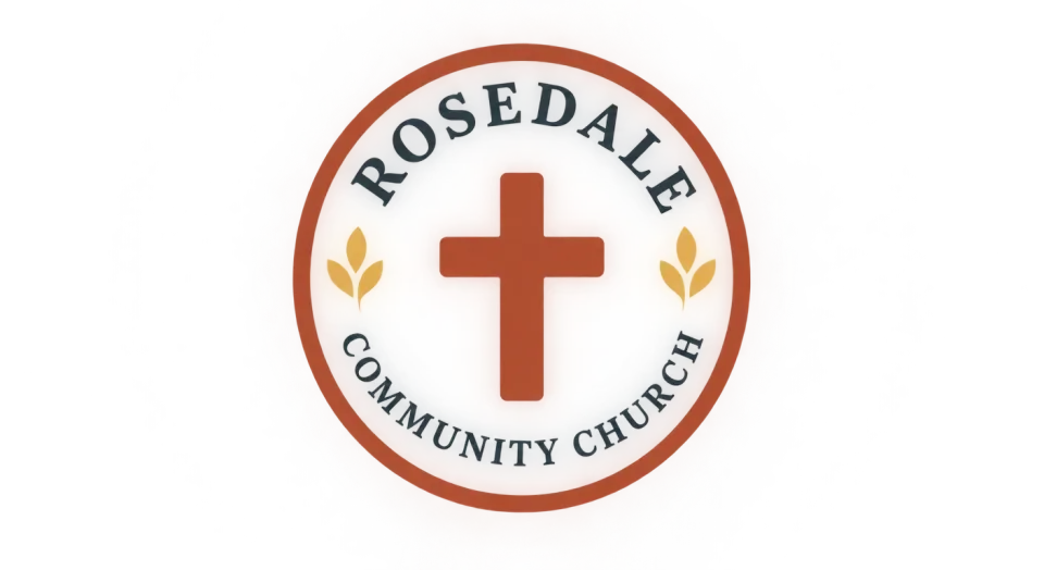 Rosedale Community Church emblem logo idea: A welcoming round badge gives Rosedale Community Church a calm, hopeful presence, with a simple cross at its heart.