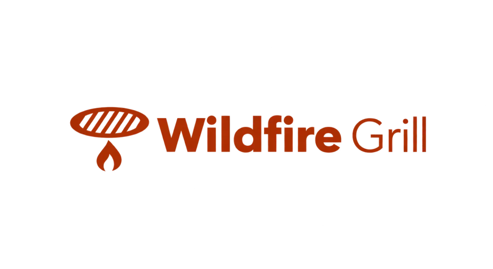 Wildfire Grill combination mark logo idea: A spare grate and ember connect the name to grilling while keeping the overall impression polished and calm.