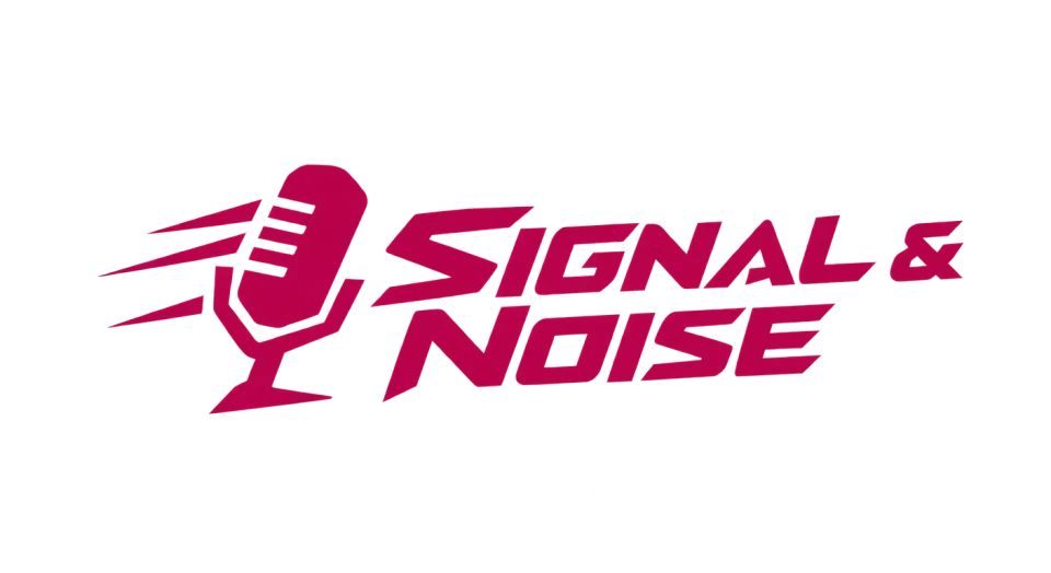 Signal & Noise combination mark logo idea: A forward-leaning microphone and sharp lettering give Signal & Noise a fast, futuristic feel while keeping the name easy to read.