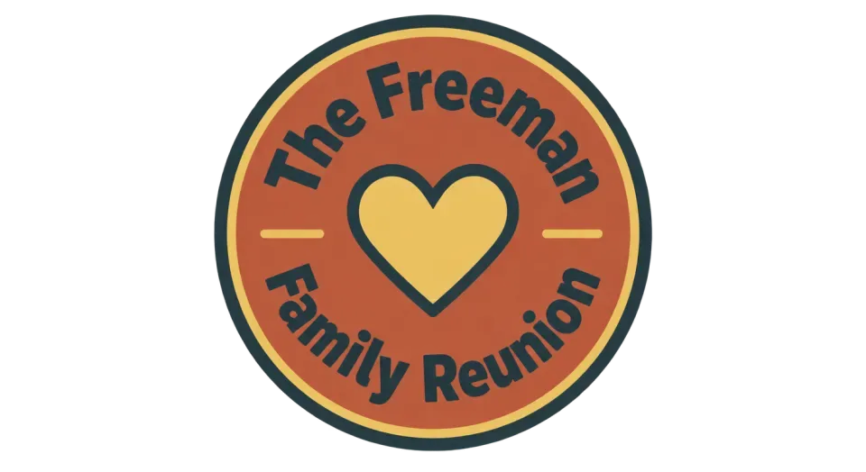 The Freeman Family Reunion emblem logo idea: A central heart gives this welcoming reunion badge a warm focal point, with the full name circling it.