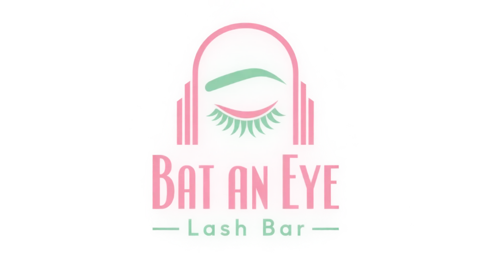 Bat an Eye Lash Bar combination mark logo idea: A framed lash-and-brow pair gives Bat an Eye Lash Bar a welcoming studio feel with a little Art Deco height.
