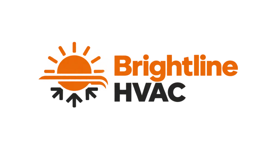 Brightline HVAC combination mark logo idea: A rising orange sun crossed by a clean airflow line gives Brightline HVAC a simple sign of comfort through every season.