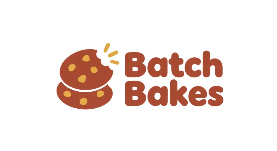 Batch Bakes combination mark logo idea: Two stacked cookies give “Batch Bakes” a simple visual cue for a fresh batch, while the rounded lettering keeps it friendly.