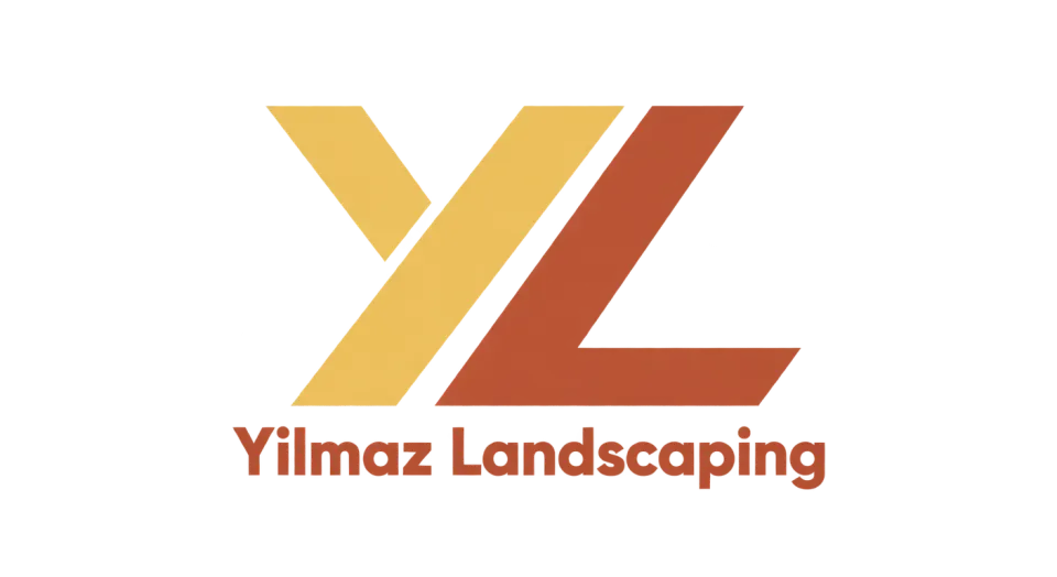 Yilmaz Landscaping lettermark logo idea: The forward-slanting YL suggests brisk, capable work while keeping Yilmaz Landscaping’s name clear below.