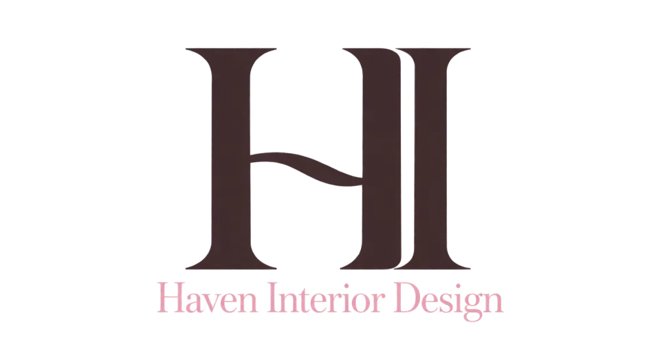 Haven Interior Design lettermark logo idea: The carefully aligned initials feel like a considered interior detail, while the full studio name remains clear beneath them.