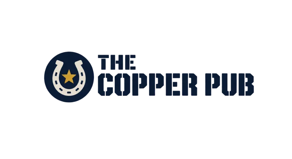 The Copper Pub combination mark logo idea: A stripped-back horseshoe and star make “The Copper Pub” easy to spot on a sign, a tool, or a small app icon.
