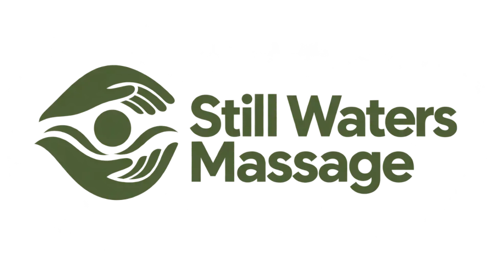 Still Waters Massage combination mark logo idea: Two sturdy, wave-like hands meet around an open center, giving Still Waters Massage a bold mark that still feels welcoming.