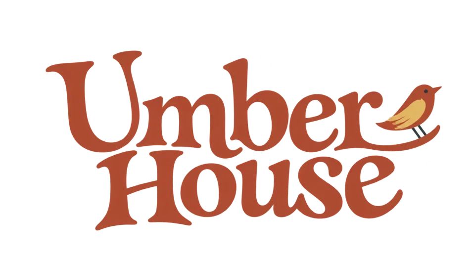 Umber House wordmark logo idea: The close, offset lines make “Umber House” feel personal and studio-made while keeping the full name at the center.