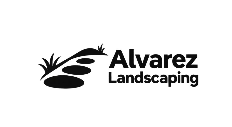 Alvarez Landscaping combination mark logo idea: Three stepping stones on a gentle path make Alvarez Landscaping feel like a nearby, reliable guide to a well-kept yard.