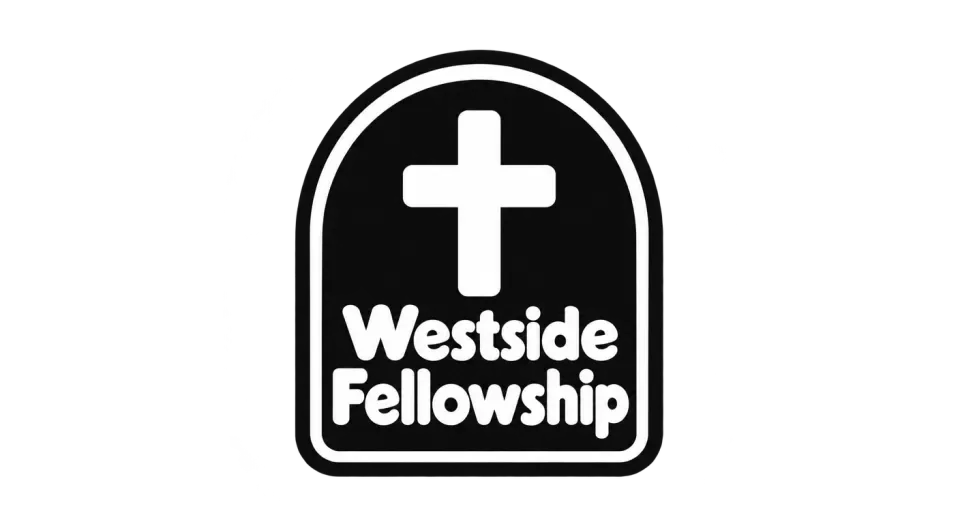 Westside Fellowship emblem logo idea: A plain cross inside a sheltering arch gives Westside Fellowship a calm, caring badge with a subtle 1970s influence.