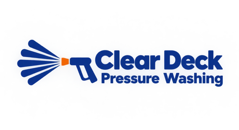 Clear Deck Pressure Washing combination mark logo idea: A clear fan of water coming from a hardworking nozzle makes it easy to recognize Clear Deck Pressure Washing at a glance.