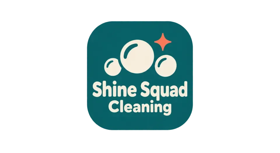 Shine Squad Cleaning combination mark logo idea: Three friendly bubbles make the badge feel like a team at work, while the simple sparkle brings in the shine.