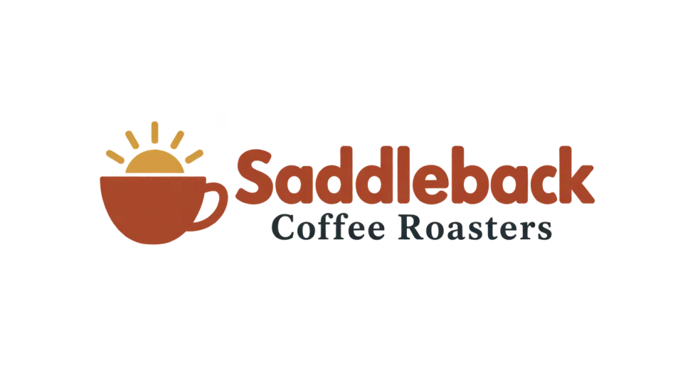 Saddleback Coffee Roasters combination mark logo idea: A cup meeting the morning sun gives the name a friendly café feel without adding anything beyond the shop’s coffee identity.