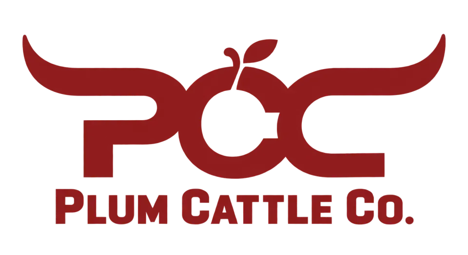 Plum Cattle Co. combination mark logo idea: The custom PCC initials give the family farm a concise mark while tying its name to cattle and plums.
