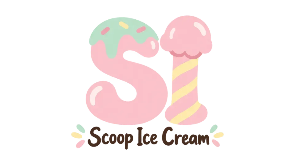Scoop Ice Cream lettermark logo idea: A softly linked pink SI and the smaller name beneath give Scoop Ice Cream a welcoming mark that still reads as initials on an app icon.