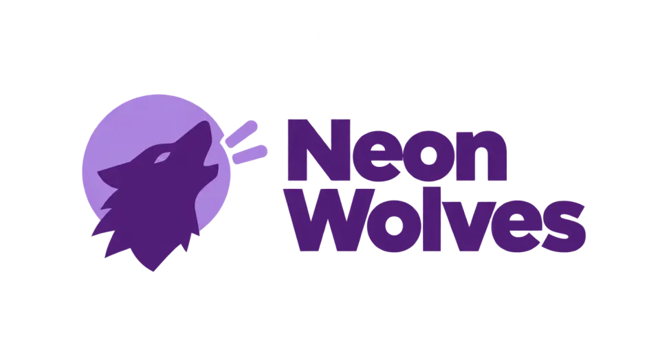 Neon Wolves combination mark logo idea: A wolf silhouette and a few sound-wave bars connect the band’s name with the sound it makes.