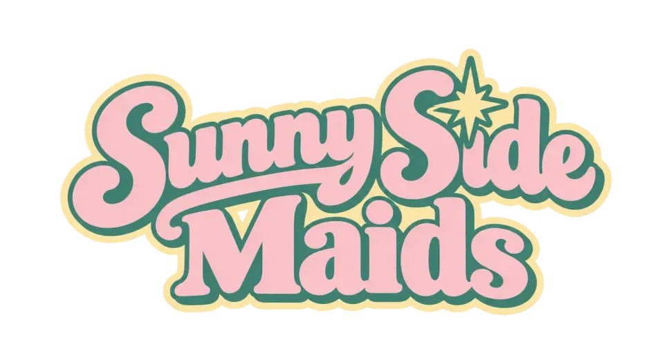 Sunny Side Maids wordmark logo idea: A compact two-line treatment makes the name easy to spot, while its small starburst gives the lettering a sunny vintage touch.