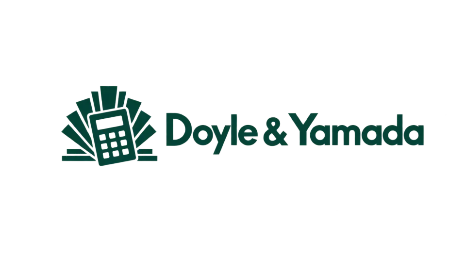 Doyle & Yamada combination mark logo idea: The fan gives the calculator a subtle 1920s character without obscuring its familiar screen-and-keys shape.