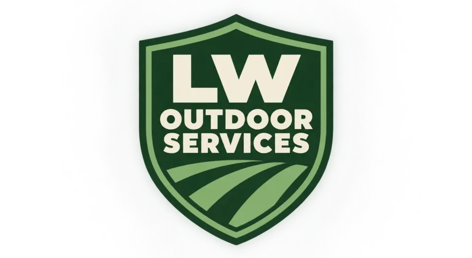 LW Outdoor Services emblem logo idea: Three clean lawn stripes give LW Outdoor Services a straightforward badge that feels ready for everyday yard care.