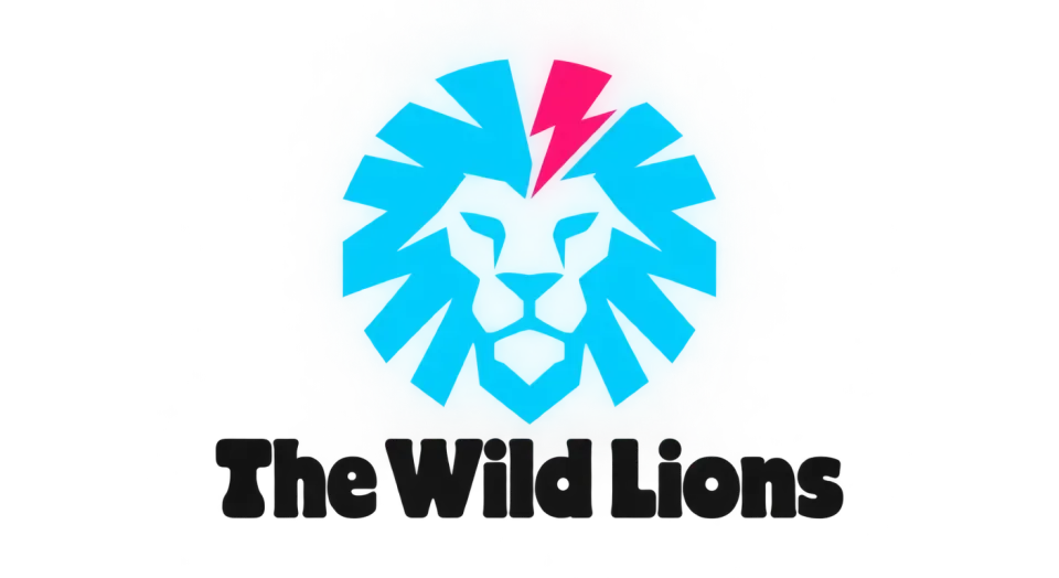 The Wild Lions combination mark logo idea: A clean lion head with a sound-like mane gives the band’s name a direct visual counterpart without crowding the mark.