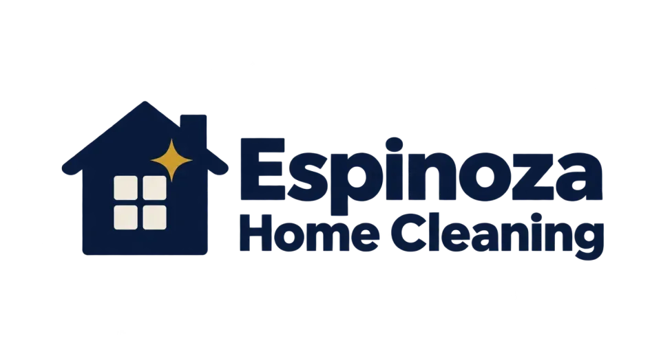 Espinoza Home Cleaning combination mark logo idea: A simple house and sparkle make the residential cleaning connection immediate while keeping the name professional and easy to read.