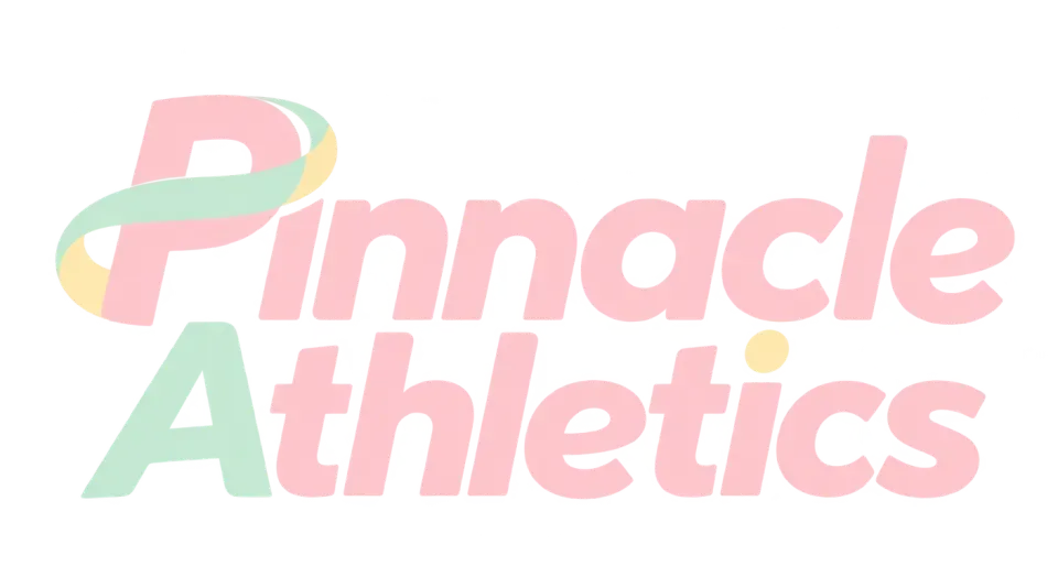 Pinnacle Athletics wordmark logo idea: The stacked, forward-moving lettering gives Pinnacle Athletics an energetic feel while keeping it bright and approachable.