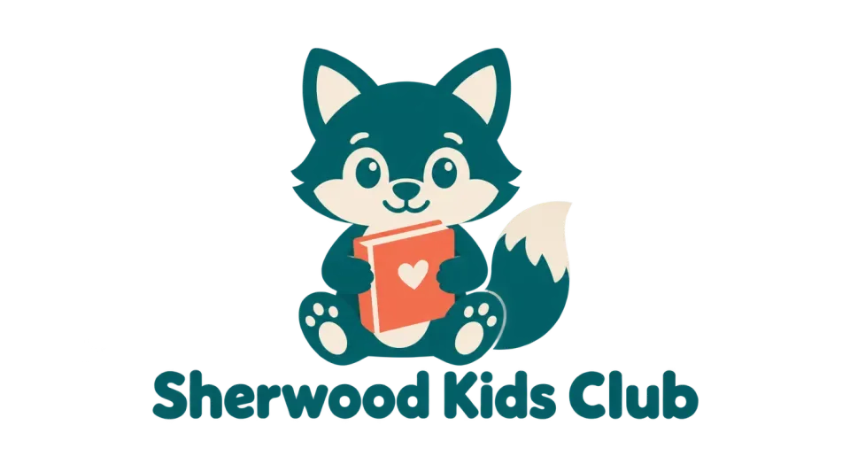 Sherwood Kids Club mascot logo idea: A little fox with a book brings a woodland touch to Sherwood Kids Club while suggesting the stories and learning children share there.