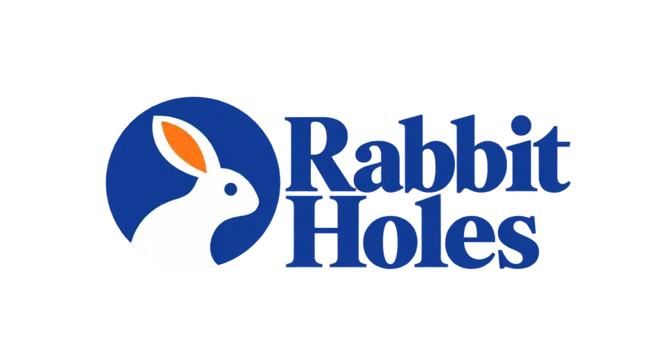 Rabbit Holes combination mark logo idea: A rabbit appearing within a round opening gives Rabbit Holes a memorable emblem for stories worth exploring.