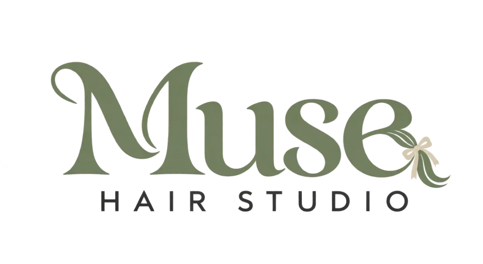 Muse Hair Studio wordmark logo idea: The softly shaped letters make “Muse” feel natural and gentle, while the clear second line keeps the full salon name easy to read.