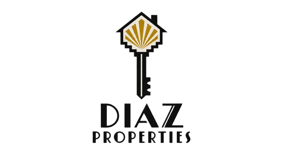 Diaz Properties combination mark logo idea: A broad sunburst inside a house-shaped key makes Diaz Properties feel rooted in classic Deco geometry while keeping the mark easy to recognize.