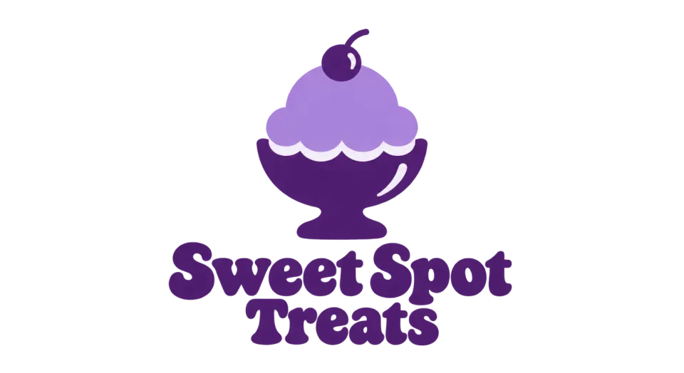 Sweet Spot Treats combination mark logo idea: A rounded little sundae and retro lettering give Sweet Spot Treats a playful look that still feels warm and familiar.