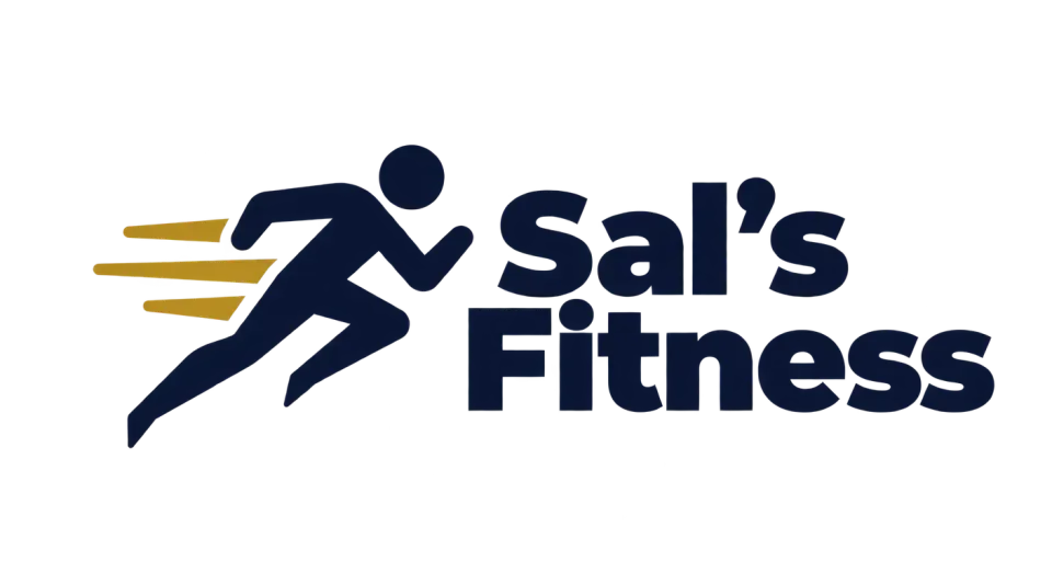 Sal's Fitness combination mark logo idea: A compact runner leaning into the next stride gives Sal's Fitness an energetic, personal-training feel.
