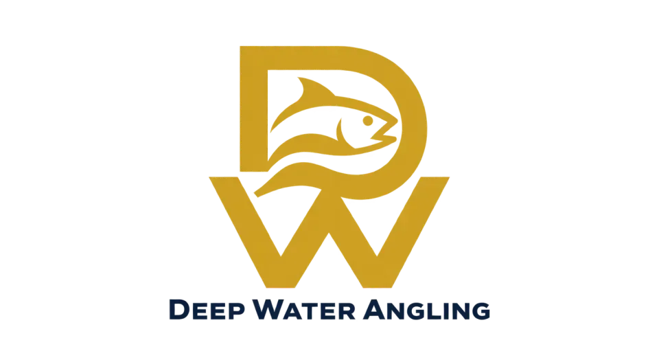 Deep Water Angling lettermark logo idea: The stacked DW makes a compact badge-like silhouette for Deep Water Angling while keeping the full name easy to find underneath.